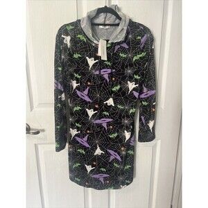 No Comment Juniors Halloween Witch hats, ghosts, spider webs Hoodie Dress Lg NWT